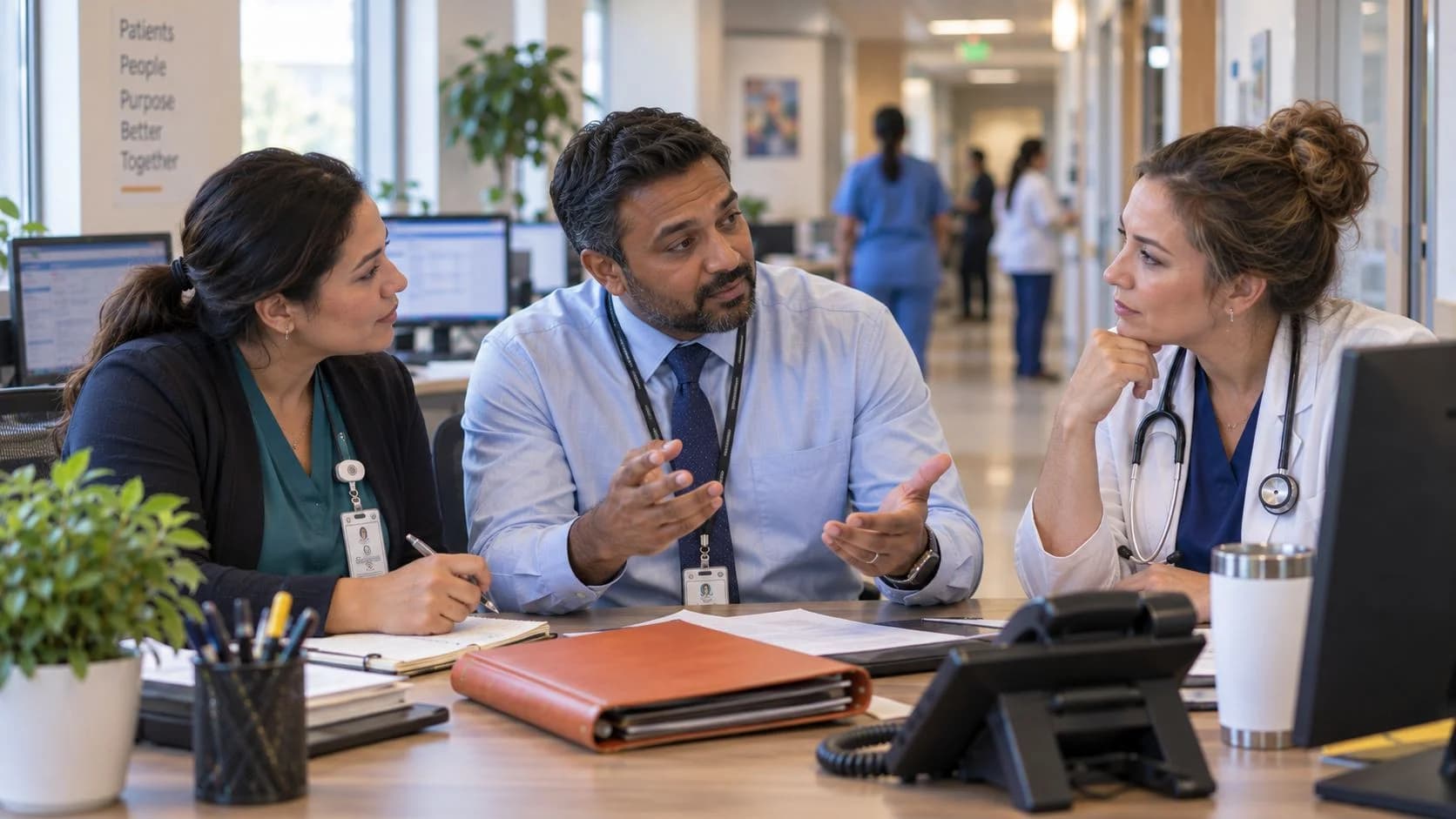 Patient-access coordinator and clinician resolving an authorization issue