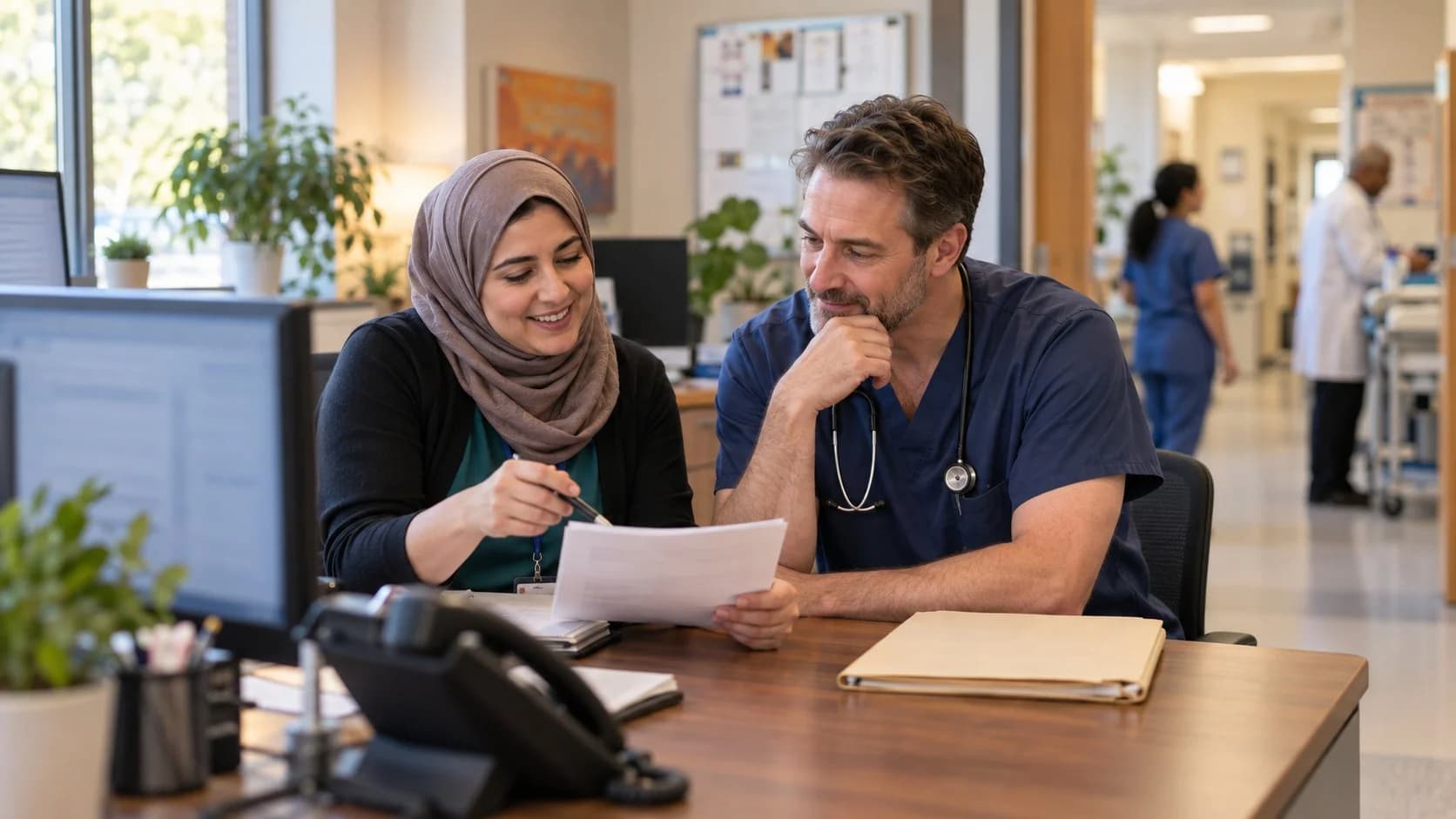 Medical coder and clinician resolving a claim detail together
