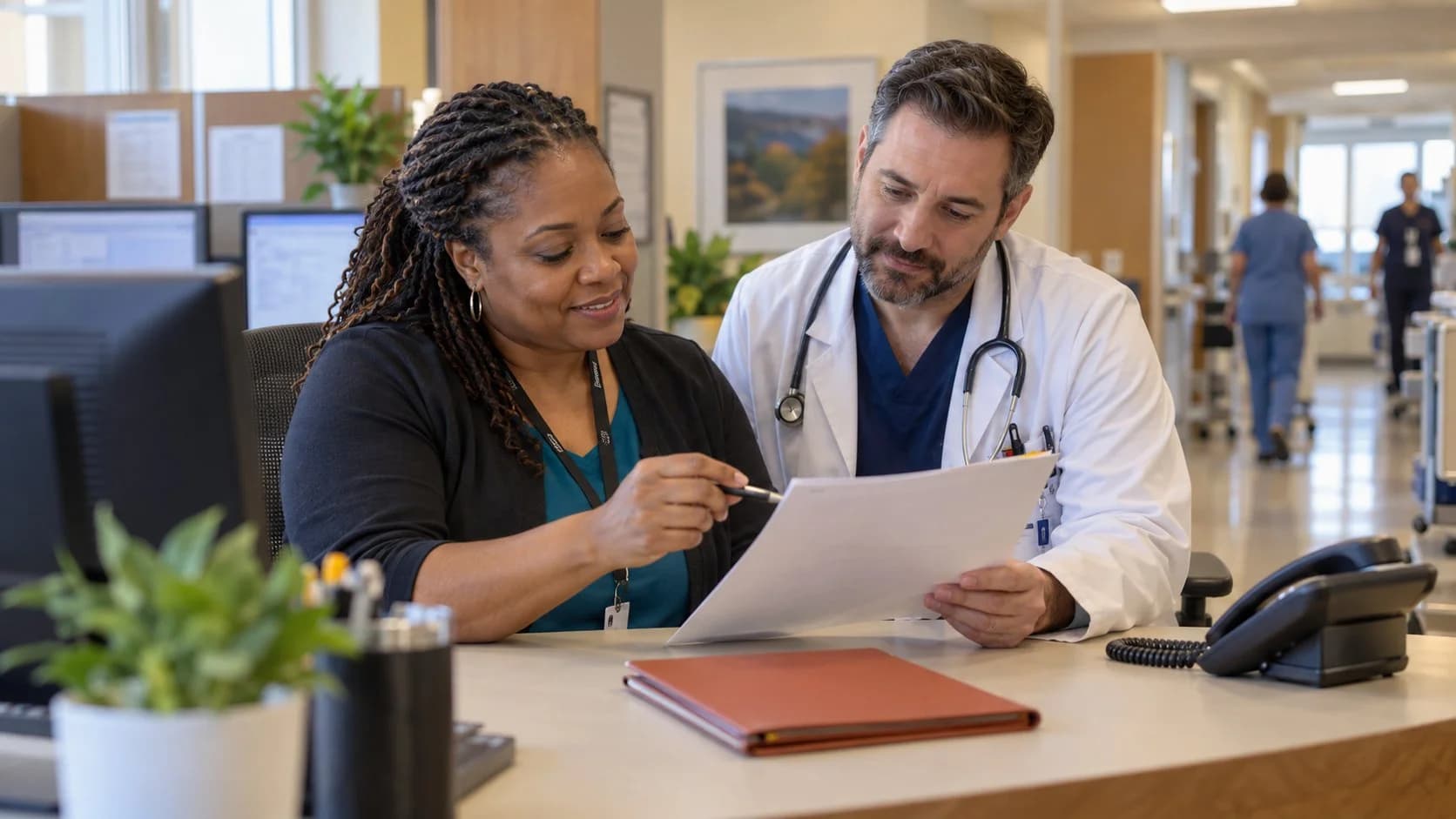 Medical coder and clinician resolving a claim detail together