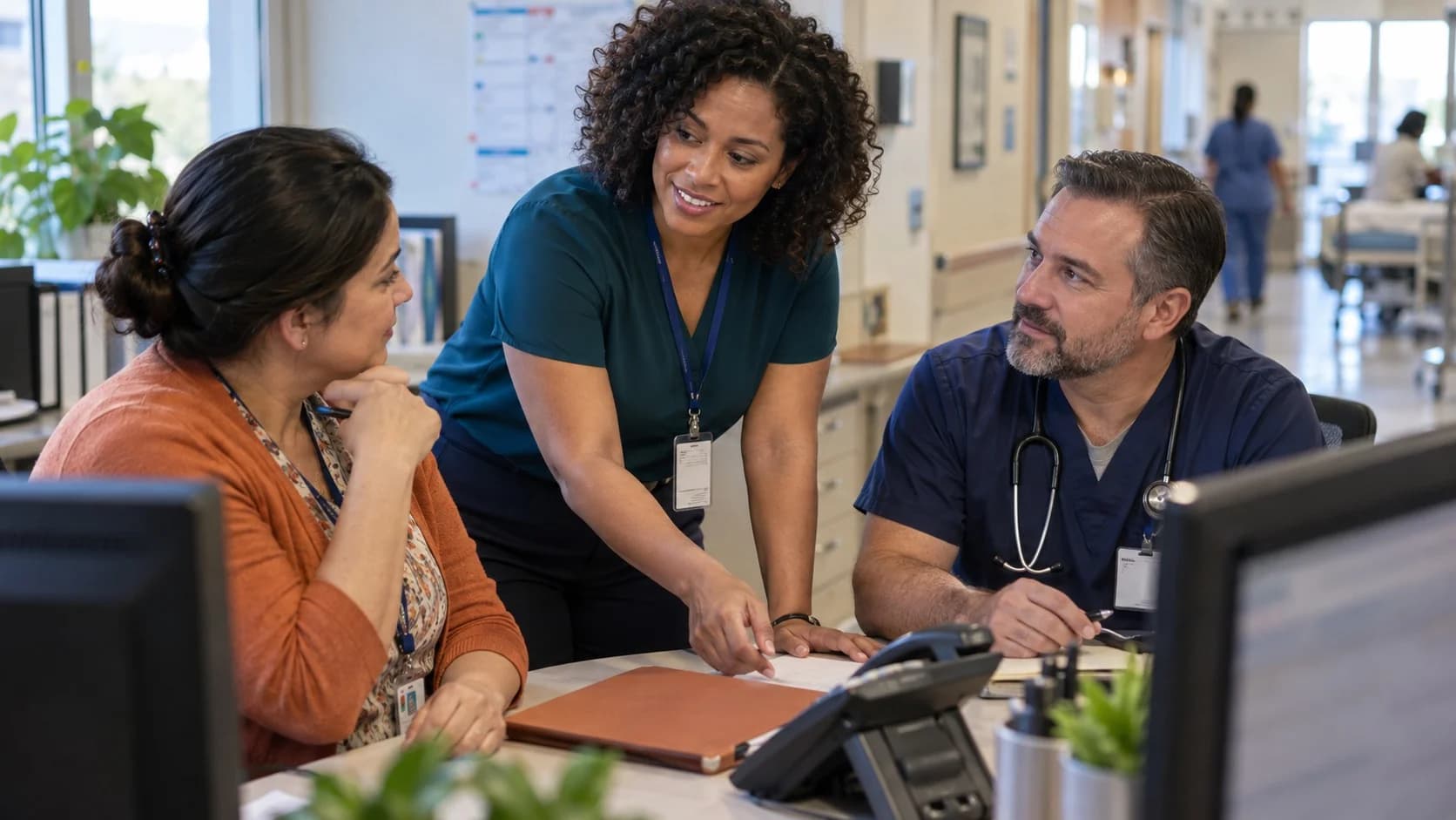 Patient-access coordinator and clinician resolving an authorization issue
