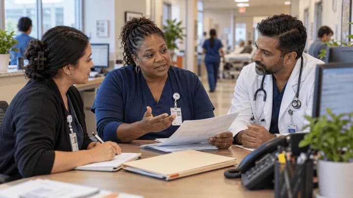 Patient-access coordinator and clinician resolving an authorization issue
