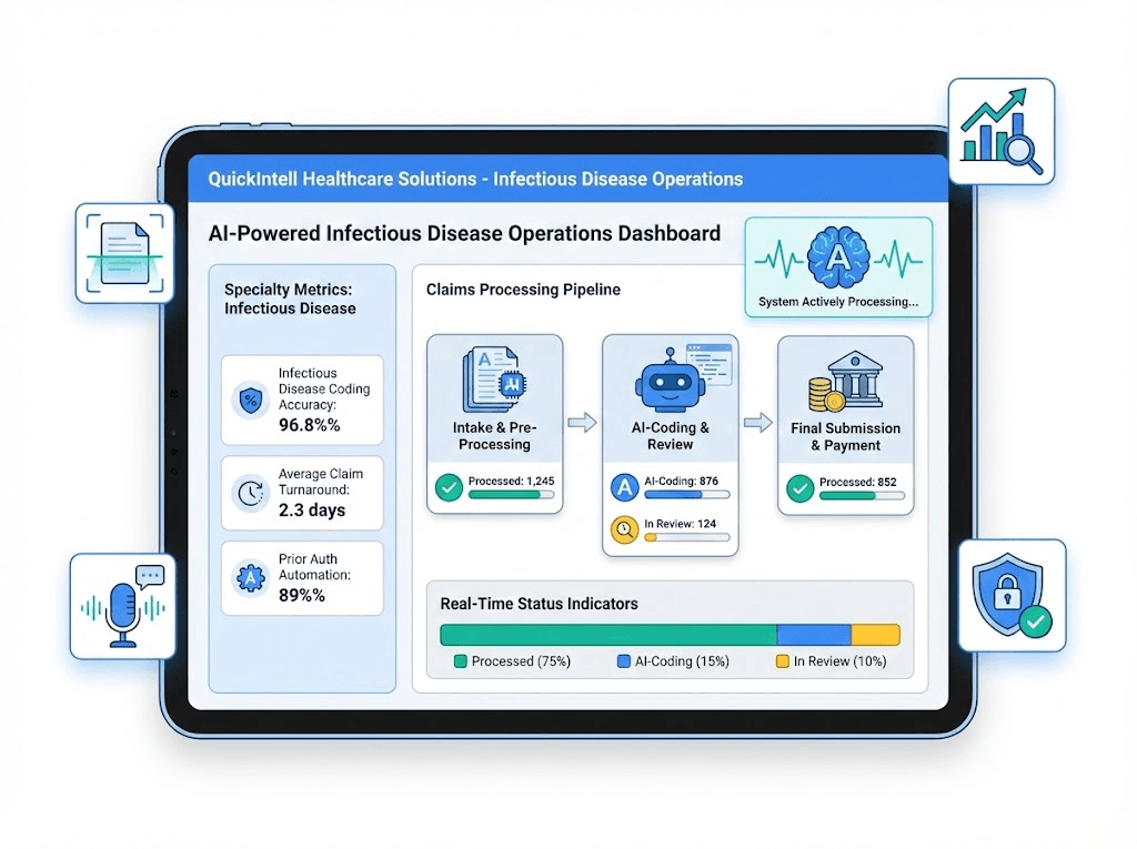 QuickIntell infectious disease revenue cycle dashboard for OPAT and infusion claims