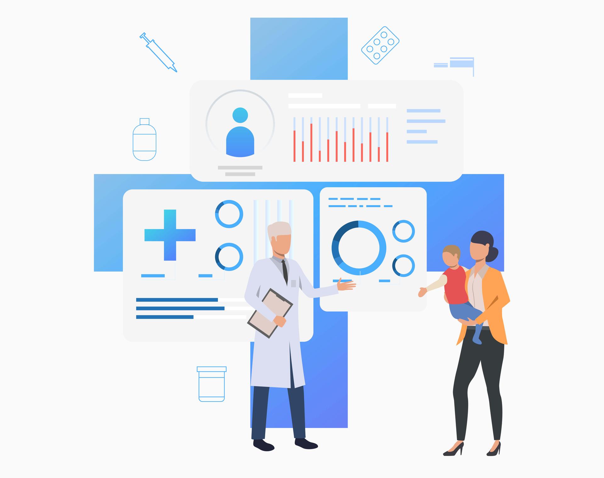 Clinician visiting a mother and child, representing de-identified population risk and care-gap analytics
