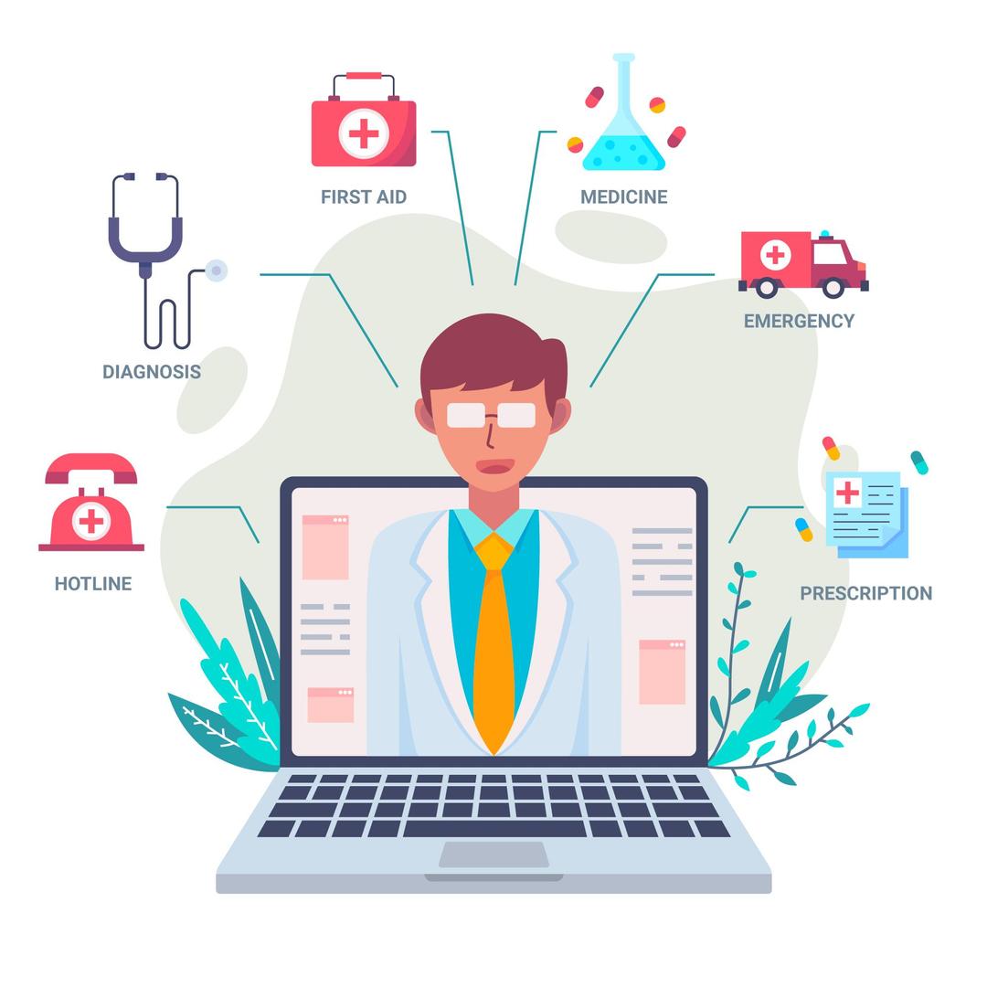 Doctor consulting with a patient through an online care interface